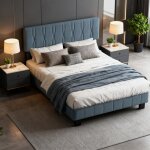 Lit 140x200 cm moderne : structure � lattes larges + t�te de lit r�glable en hauteur ?doux et confortable ...