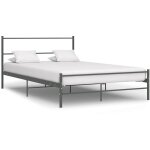 Cadre de lit 160x200 cm avec t�te de lit en m�tal gris, pieds en bois, sommier � lattes m�talliques pour ...