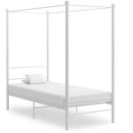 Cadre de lit � baldaquin blanc m�tal 100x200 cm