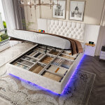 Cadre de lit moderne 160 x 200 cm avec large t�te de lit, �clairage led, port usb, syst�me de levage ...