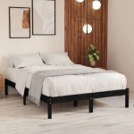 Cadre de lit noir bois massif pin 140x190 cm avec sommier