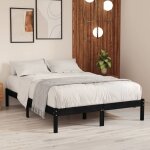 Cadre de lit noir bois de pin massif 140x190 cm