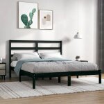 Cadre de lit noir bois de pin massif 140x190 cm