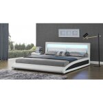 Concept - usine - cadre de lit avec led 140 x 190 cm en pu blanc brixton