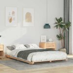 Cadre de lit sur�lev� marron 140 x 190 cm bois massif en pin