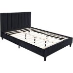 Concept - usine ? lit 160x200 cm velours noir ? t�te de lit capitonn�e ? structure en plywood ? 24 lattes ...