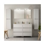 Caesaroo - meuble de salle de bain sur pied 120 cm en bois blanc brillant avec vasque intgr - nova ...