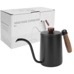Cafeti�re en acier inoxydable de 600 ml avec poign�e en bois - noir