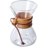Cafeti�re manuelle filtre r�utilisable inox, carafe verre borosilicate + collerette bois moderne