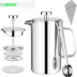 Cafeti�re a piston en acier inoxydable avec flitres et cuill�re, 350ml french press 3 en 1 acier fran�ais ...