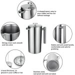 Cafetire  piston isotherme en acier inoxydable 304, 800 ml, 3 filtres, poigne anti - brlure, antirouille. ...