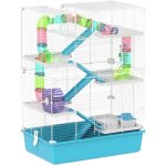 Cage 6 niveaux pour petits rongeurs, avec tubes, rampes, roue, gamelle et biberon, id�ale pour hamsters ...