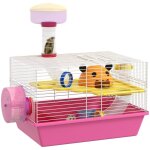Cage color�e pour hamster et rat avec accessoires : roue, abri, biberon et plateforme, dimensions 34x27x25 ...