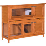 Pawhut - cage a lapin poulailler clapier en bois de pin de grande taille avec 2 etages 120x48x100 cm