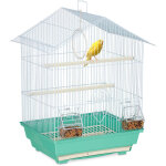 Cage  oiseaux, mtal, pour de petits canaris, perchoirs & mangeoires, 49 x 39, 5 x 32 cm, bleu clair ...