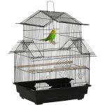 Cage pour oiseaux pawhut avec perchoirs et mangeoires, design maison, plateau amovible, 3 portes et poign�e ...