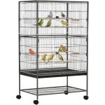Cage  oiseaux sur pied - volire oiseaux intrieur - pawhut - 4 perchoirs en bois et mangeoires, 6 portes, ...