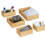 Caisse de rangement bambou, lot de 5, organiseur tiroir, cuisine, salle de bain, bureau, diff. tailles, ...