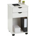 Caisson de bureau sur roulettes kano, avec 2 tiroirs, en pin massif lasur� blanc