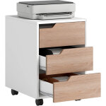 Caisson bureau mobile, meuble rangement bureau sur roulettes, 3 tiroirs, 40x50x57, 5cm, blanc et ch�ne ...