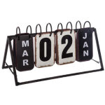 Calendrier vintage en m�tal coloris noir et blanc - dim : l. 27 x l. 12 x h. 14 cm pegane