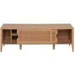 Calicosy - meuble tv avec 2 portes coulissantes décor rotin - l138 cm Calicosy - meuble tv avec 2 portes coulissantes décor rotin - l138 cm