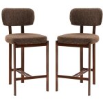 Calicosy - tabourets en lot de 2, tissu marron et pieds d�cor noyer h92 cm - oslo