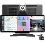 Cam�ra de tableau de bord de voiture avec carte sd 128 go, carplay, android auto, double objectif avant ...