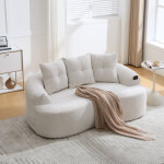 Canap� 2 places arrondi beige chenille ? canap� droit avec coussins profonds style nuage, 3 coussins ...