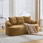 Canap� 2 places arrondi jaune moutarde chenille ? canap� droit avec coussins profonds style nuage, 3 ...