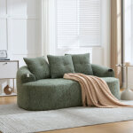 Canap� 2 places arrondi vert chenille ? canap� droit avec coussins profonds style nuage, 3 coussins d�coratifs ...