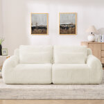 Canap� 2 places beige, canap� loveseat, tissu doux effet fourrure de lapin, dossier haut, usb et pochette ...