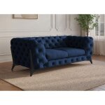 Deco in paris - canap 2 places capitonn chesterfield velours bleu carmen