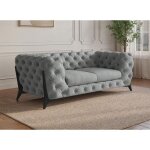 Deco in paris - canap 2 places capitonn chesterfield velours gris carmen