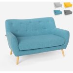 Le roi du relax ? canap� 2 places scandinave en tissu bleu ? structure en bois de h�tre ? dossier large ...