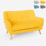 Le roi du relax ? canap� 2 places scandinave en tissu jaune ? structure en bois de h�tre ? dossier large ...