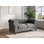 Canapé 2 places velours gris chesterfield Canapé 2 places velours gris chesterfield