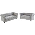 Canap�s 3 places et 2 places chesterfield - velours gris clair