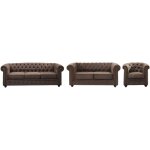 Vente - unique - canaps 3 places 2 places et un fauteuil chesterfield en microfibre aspect cuir vieilli ...