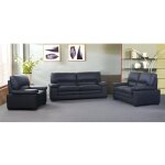Vente - unique - canaps 3 places 2 places et un fauteuil en cuir de buffle mimas - noir