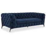 Canap� 3 places capitonn� chesterfield velours bleu carmen