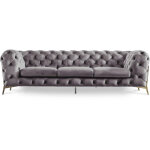 Deco in paris - canap 3 places capitonn chesterfield velours gris carmen