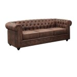 Canap 3 places chesterfield en microfibre aspect cuir vieilli
