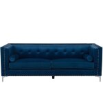Canap 3 places type chesterfield en velours bleu fonc capitonn pour salon glamour et design beliani ...