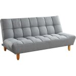 Vente - unique ? canap� 3 places convertible clic clac en tissu gris ? pieds en bois ? garnissage mousse ...