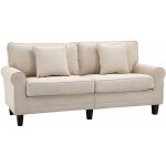 Homcom - canapé 3 places dim. 197l x 84p x 90h cm coussin déco. inclus pieds bois massif pin tissu aspect ... Homcom - canapé 3 places dim. 197l x 84p x 90h cm coussin déco. inclus pieds bois massif pin tissu aspect ...