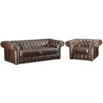 Vente - unique - canap� 3 places et un fauteuil 100% cuir vieilli chesterfield clotaire