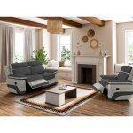 Canap 3 places et un fauteuil relax en microfibre anthracite et bandes gris clair talca