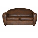 Meubletmoi - canap� 3 places 196 cm simili marron effet vieilli style club - cuba
