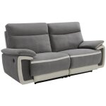 Vente - unique - canapé 3 places relax électrique en velours metti - gris et bandes écru Vente - unique - canapé 3 places relax électrique en velours metti - gris et bandes écru